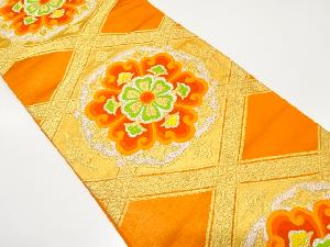 アンティーク 斜め格子に華紋模様織出し袋帯(着用可)